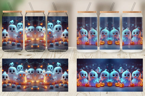 Glass Can Wrap 3D Cute Ghost Sublimation artnoy 