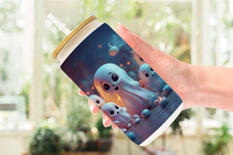 Glass Can Wrap 3D Cute Ghost Sublimation artnoy 