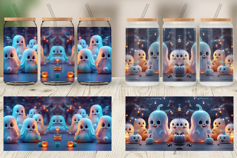 Glass Can Wrap 3D Cute Ghost Sublimation artnoy 