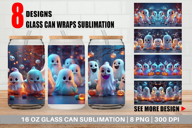 Glass Can Wrap 3D Cute Ghost Sublimation artnoy 