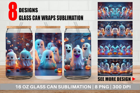 Glass Can Wrap 3D Cute Ghost Sublimation artnoy 