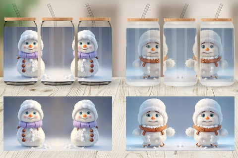 Glass Can Wrap 3D Cute Snowman Christmas Sublimation artnoy 