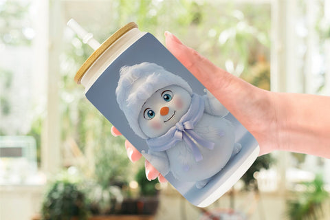 Glass Can Wrap 3D Cute Snowman Christmas Sublimation artnoy 