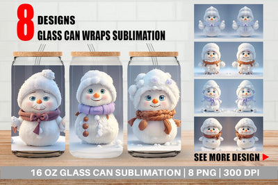 Glass Can Wrap 3D Cute Snowman Christmas Sublimation artnoy 