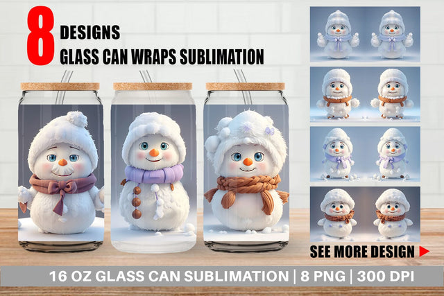 Glass Can Wrap 3D Cute Snowman Christmas Sublimation artnoy 