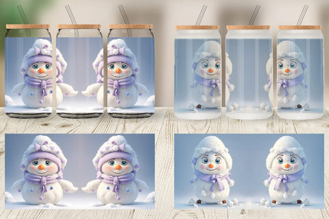 Glass Can Wrap 3D Cute Snowman Christmas Sublimation artnoy 