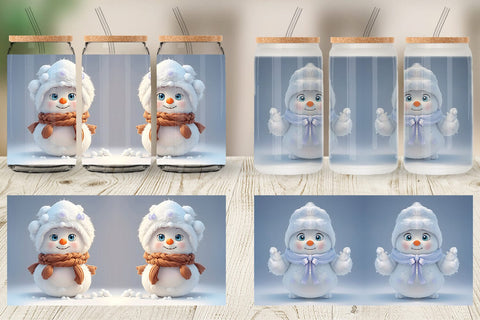 Glass Can Wrap 3D Cute Snowman Christmas Sublimation artnoy 
