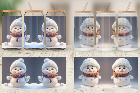 Glass Can Wrap 3D Cute Snowman Christmas Sublimation artnoy 