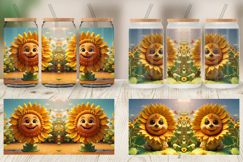 Glass Can Wrap 3D Cute Sunflowers Sublimation artnoy 
