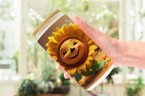 Glass Can Wrap 3D Cute Sunflowers Sublimation artnoy 