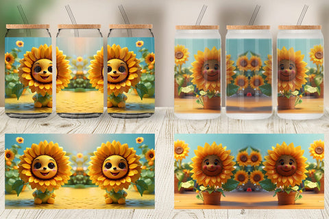 Glass Can Wrap 3D Cute Sunflowers Sublimation artnoy 