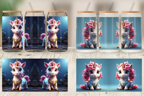 Glass Can Wrap 3D Cute Unicorn Sublimation artnoy 