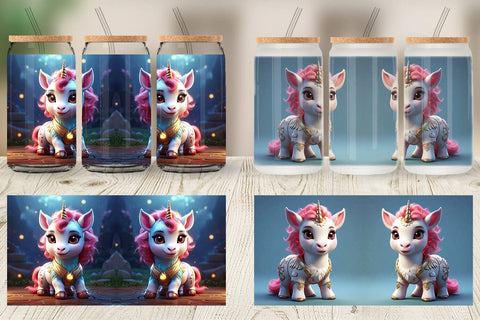 Glass Can Wrap 3D Cute Unicorn Sublimation artnoy 