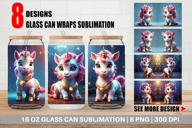 Glass Can Wrap 3D Cute Unicorn Sublimation artnoy 