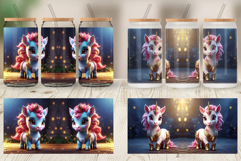 Glass Can Wrap 3D Cute Unicorn Sublimation artnoy 