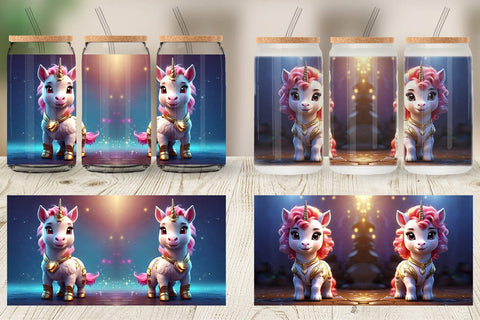 Glass Can Wrap 3D Cute Unicorn Sublimation artnoy 
