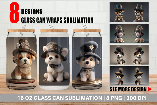 Glass Can Wrap 3D Dog Sublimation artnoy 
