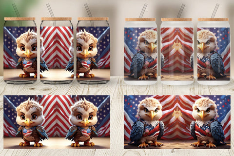 Glass Can Wrap 3D Eagle 4th July Patriotic Sublimation artnoy 