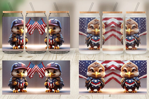 Glass Can Wrap 3D Eagle 4th July Patriotic Sublimation artnoy 