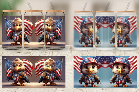 Glass Can Wrap 3D Eagle 4th July Patriotic Sublimation artnoy 