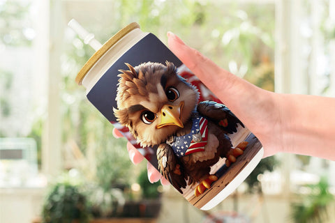 Glass Can Wrap 3D Eagle 4th July Patriotic Sublimation artnoy 