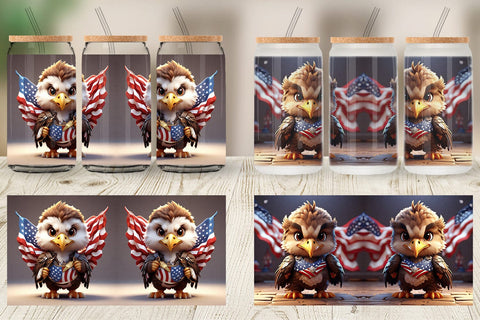 Glass Can Wrap 3D Eagle 4th July Patriotic Sublimation artnoy 