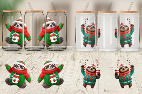 Glass Can Wrap 3D Festive Sloth Sublimation artnoy 