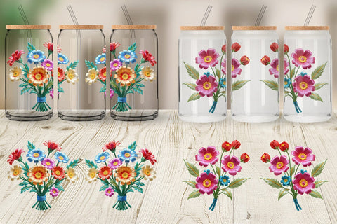 Glass Can Wrap 3D Flower Bouquet Sublimation artnoy 