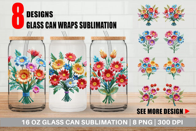 Glass Can Wrap 3D Flower Bouquet Sublimation artnoy 