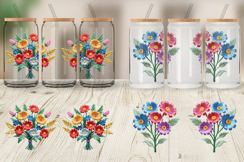 Glass Can Wrap 3D Flower Bouquet Sublimation artnoy 