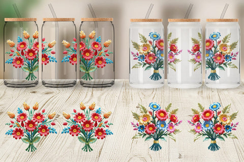 Glass Can Wrap 3D Flower Bouquet Sublimation artnoy 