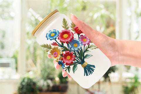 Glass Can Wrap 3D Flower Bouquet Sublimation artnoy 