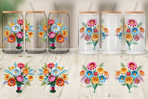 Glass Can Wrap 3D Flower Bouquet Sublimation artnoy 
