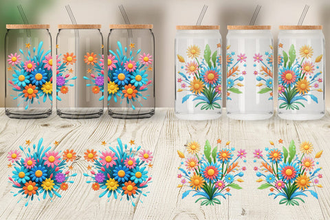 Glass Can Wrap 3D Flower Explosion Sublimation artnoy 