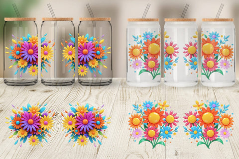 Glass Can Wrap 3D Flower Explosion Sublimation artnoy 