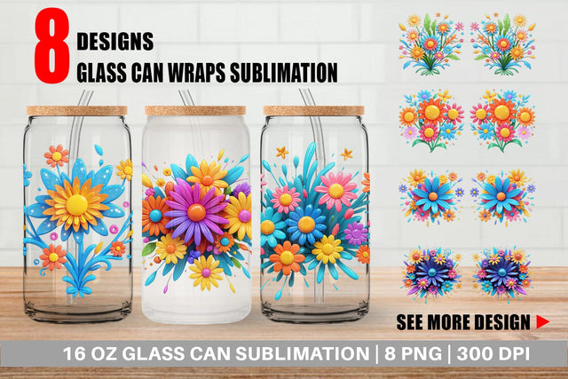 Glass Can Wrap 3D Flower Explosion Sublimation artnoy 