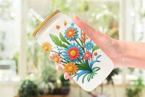 Glass Can Wrap 3D Flower Explosion Sublimation artnoy 