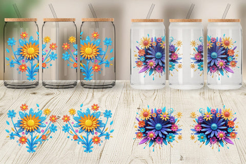 Glass Can Wrap 3D Flower Explosion Sublimation artnoy 