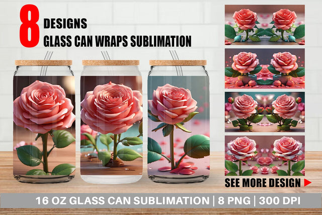 Glass Can Wrap 3D Flower Rose Sublimation artnoy 