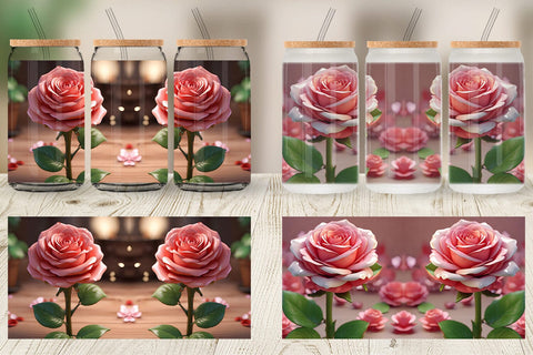 Glass Can Wrap 3D Flower Rose Sublimation artnoy 