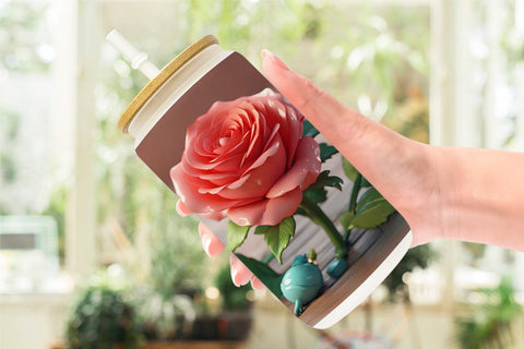 Glass Can Wrap 3D Flower Rose Sublimation artnoy 