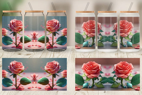 Glass Can Wrap 3D Flower Rose Sublimation artnoy 