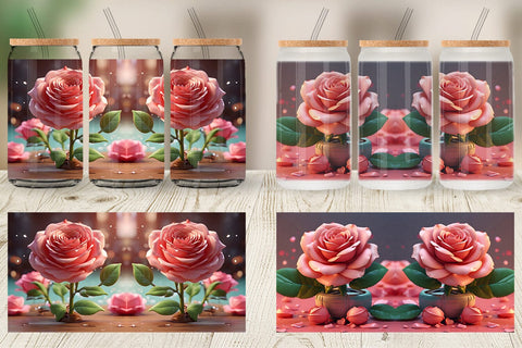Glass Can Wrap 3D Flower Rose Sublimation artnoy 