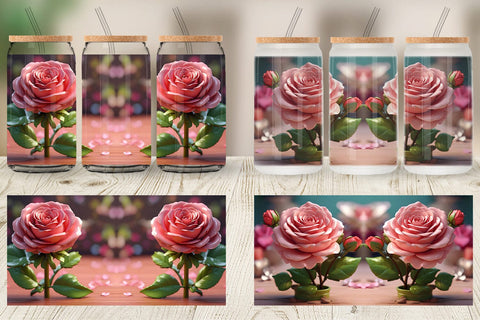 Glass Can Wrap 3D Flower Rose Sublimation artnoy 