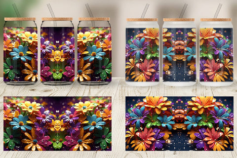 Glass Can Wrap 3D Flowers with Waterdrop Sublimation artnoy 
