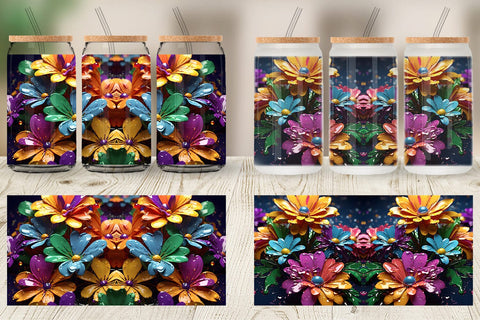 Glass Can Wrap 3D Flowers with Waterdrop Sublimation artnoy 