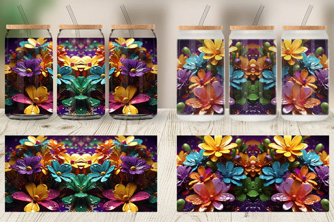 Glass Can Wrap 3D Flowers with Waterdrop Sublimation artnoy 