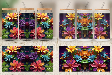 Glass Can Wrap 3D Flowers with Waterdrop Sublimation artnoy 