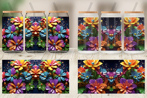 Glass Can Wrap 3D Flowers with Waterdrop Sublimation artnoy 