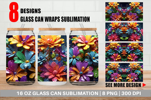 Glass Can Wrap 3D Flowers with Waterdrop Sublimation artnoy 
